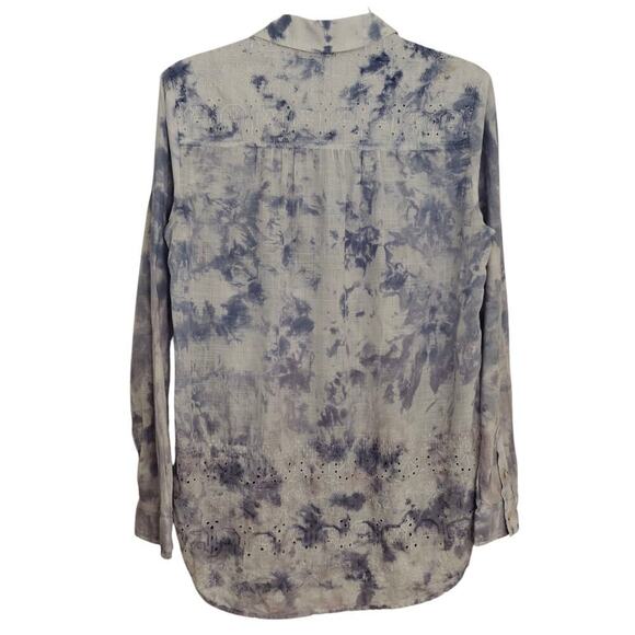 Anthropologie Pilcro Cate Tie Dye Eyelet Button Front Shirt Size XS Blue Purple - Picture 5 of 11
